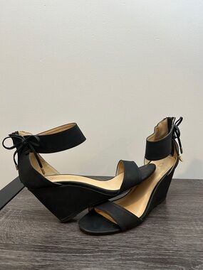 CL by Chinese Laundry Black Ankle-Tie Wedge Sandals